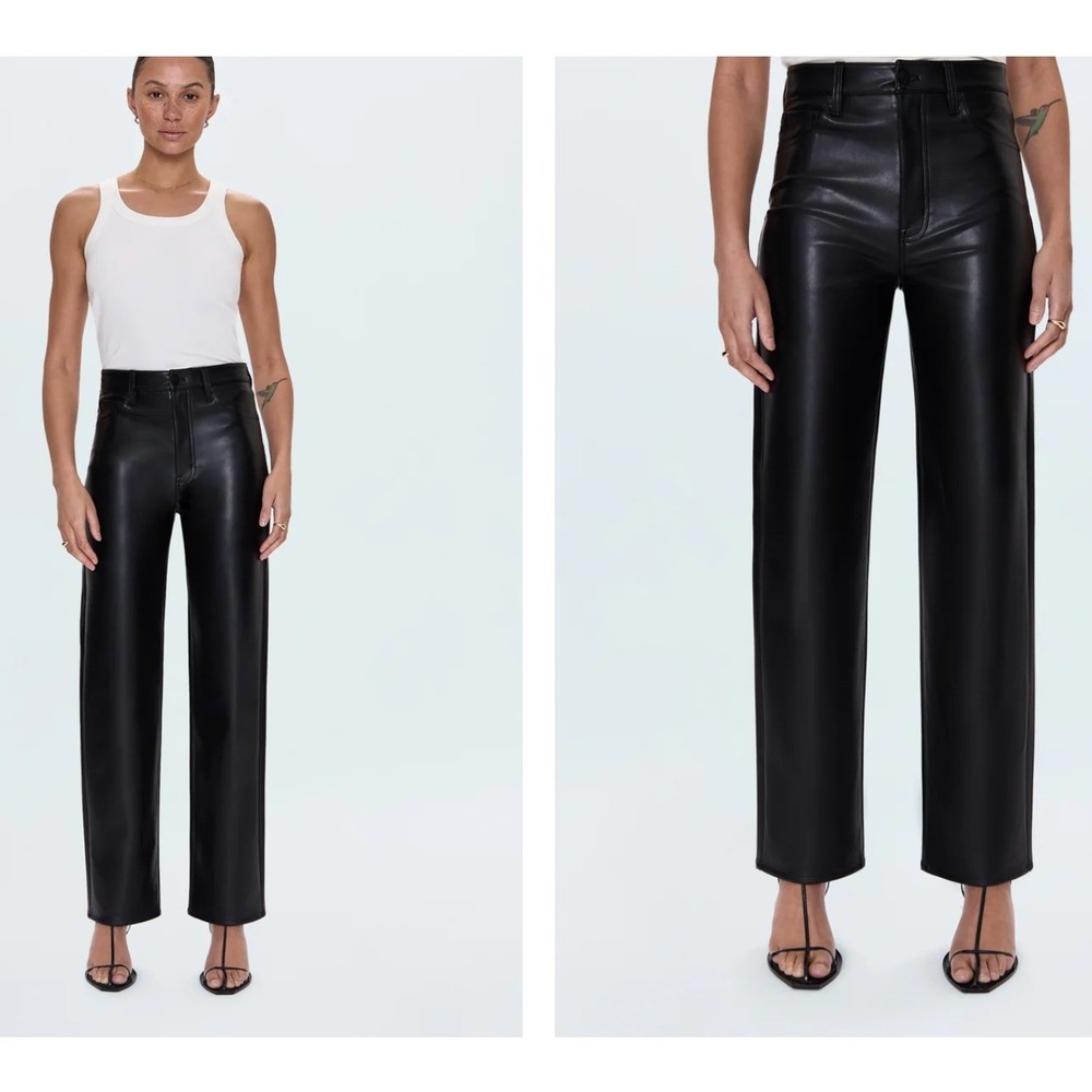 Pistola Black Cassie Faux Leather High Rise Straight Leg Pants 25 x 30